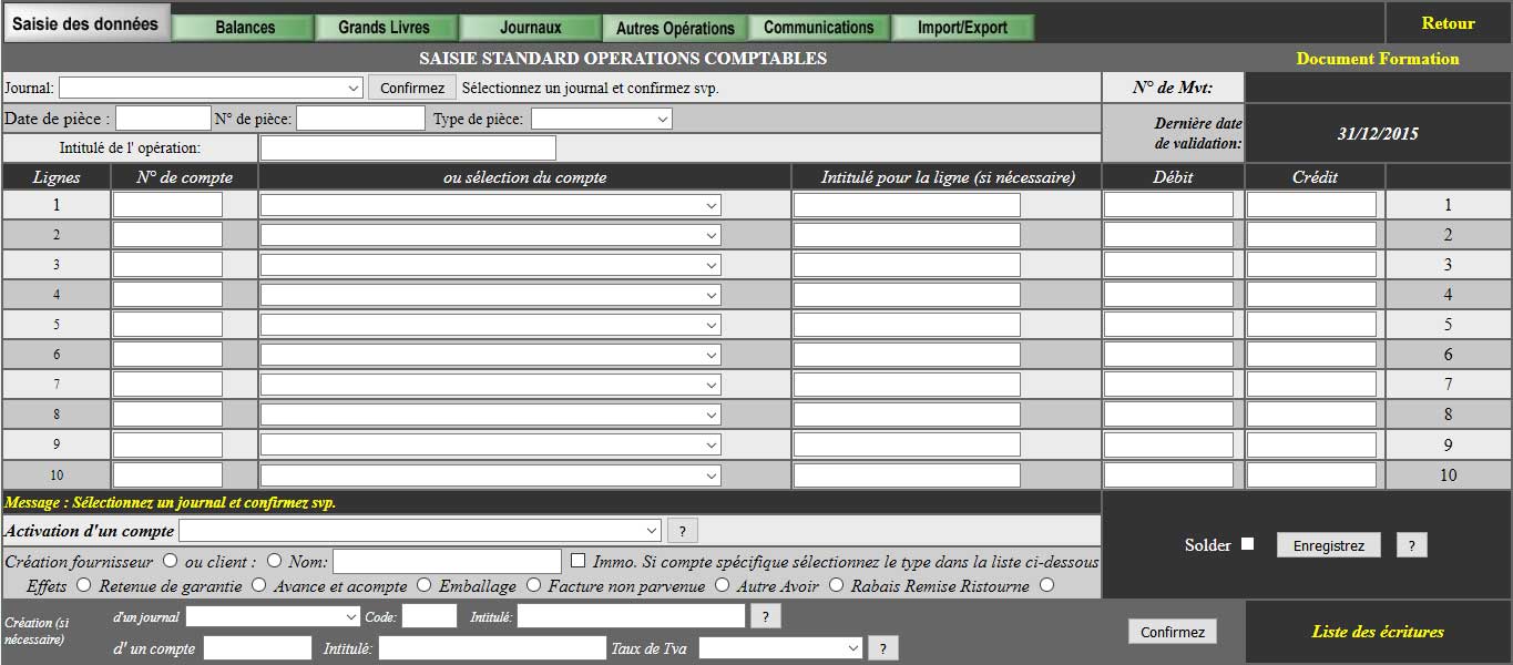 Outils de saisie rapide des écritures