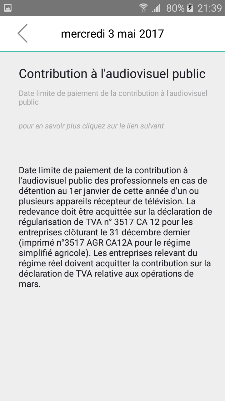 Application calendrier fiscal professionnel cap compta