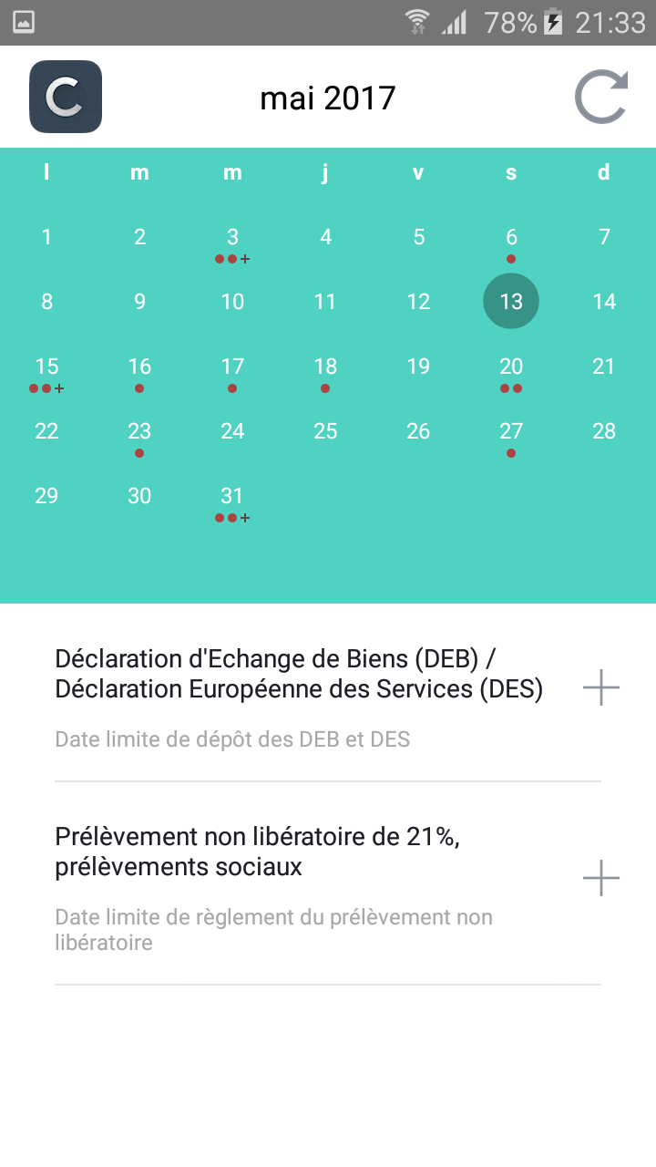 Application calendrier fiscal professionnel cap compta