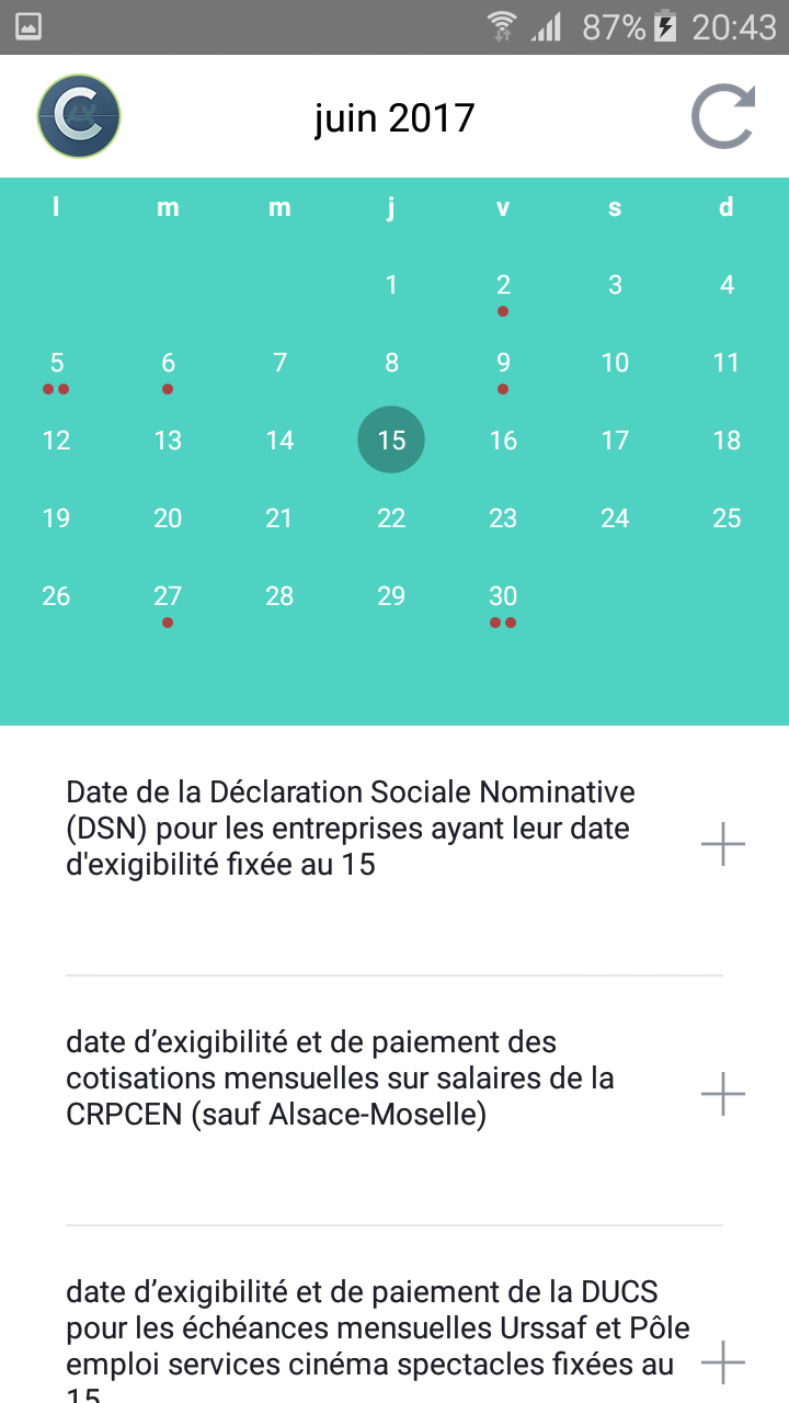 Application calendrier social professionnel cap compta